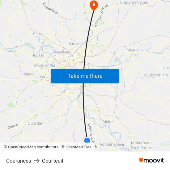 Courances to Courteuil map