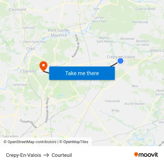 Crepy-En-Valois to Courteuil map
