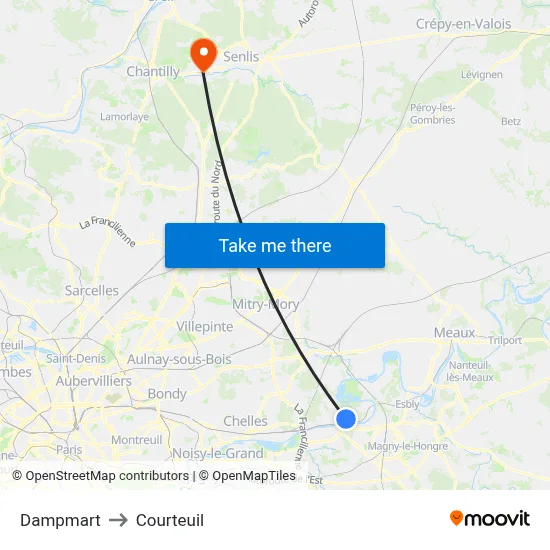 Dampmart to Courteuil map