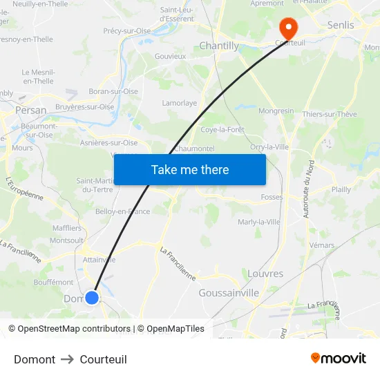 Domont to Courteuil map