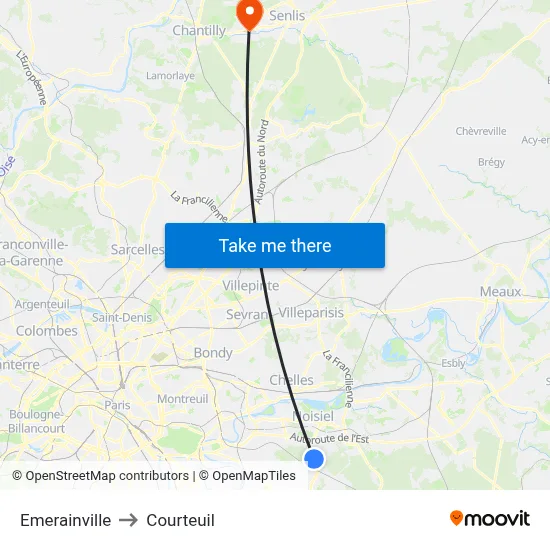 Emerainville to Courteuil map