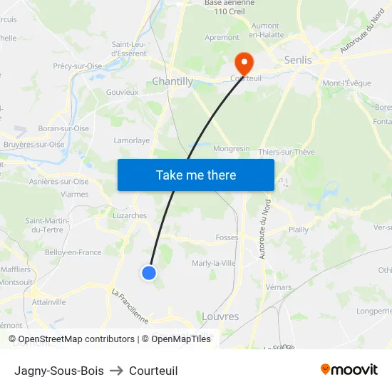 Jagny-Sous-Bois to Courteuil map