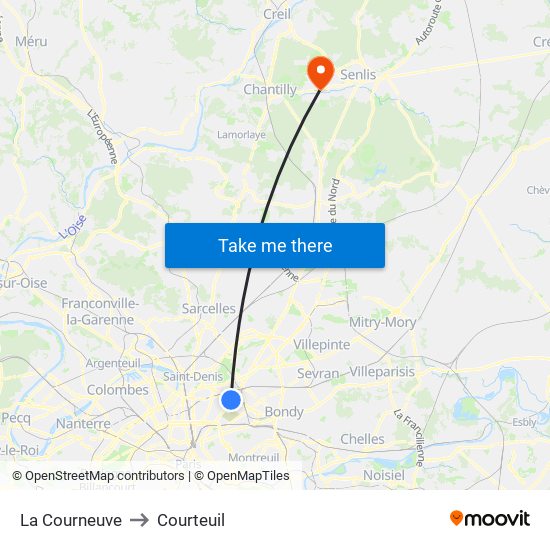 La Courneuve to Courteuil map