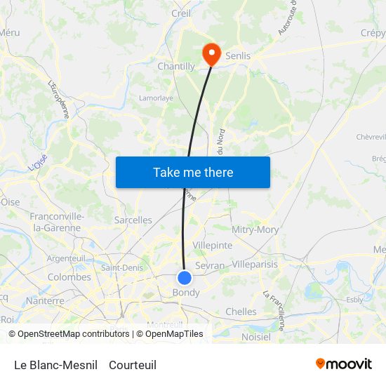 Le Blanc-Mesnil to Courteuil map