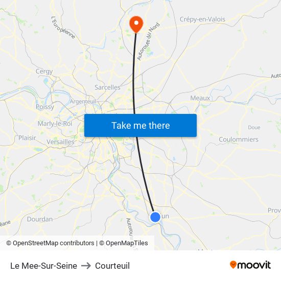 Le Mee-Sur-Seine to Courteuil map