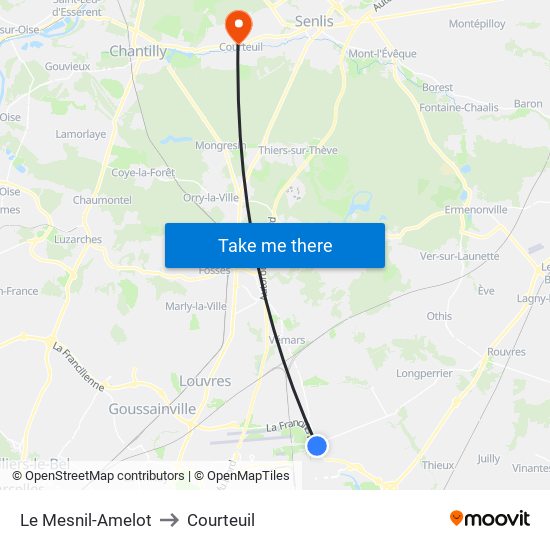 Le Mesnil-Amelot to Courteuil map