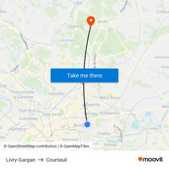 Livry-Gargan to Courteuil map