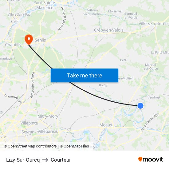 Lizy-Sur-Ourcq to Courteuil map