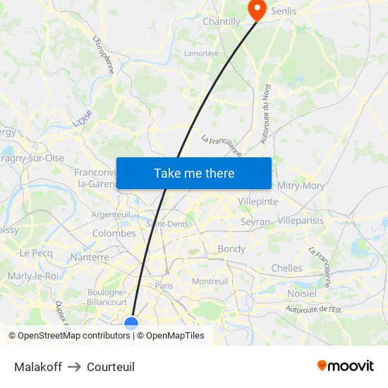 Malakoff to Courteuil map
