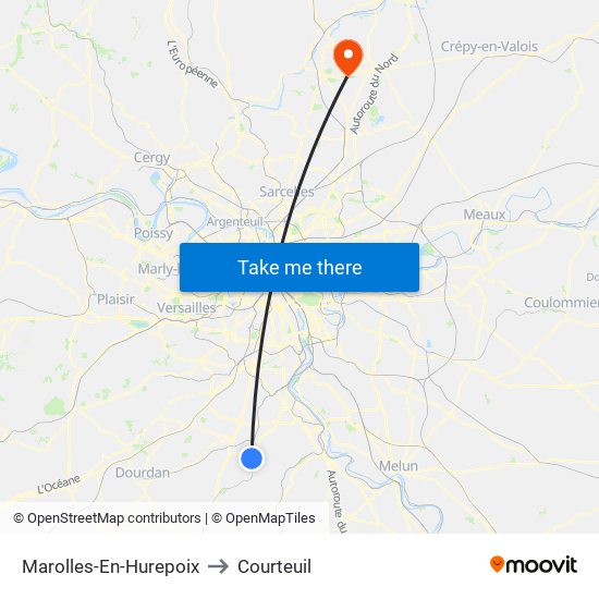 Marolles-En-Hurepoix to Courteuil map