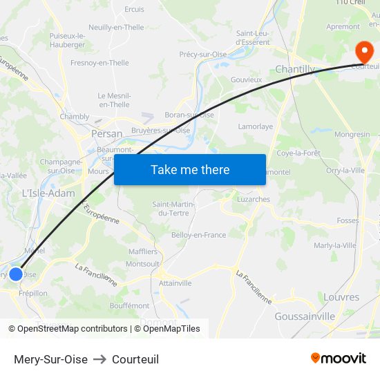 Mery-Sur-Oise to Courteuil map