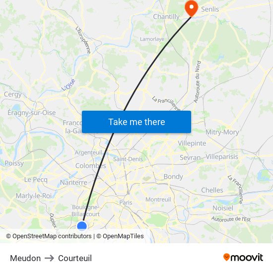 Meudon to Courteuil map