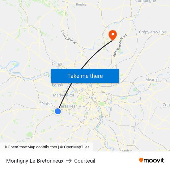 Montigny-Le-Bretonneux to Courteuil map