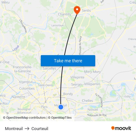 Montreuil to Courteuil map