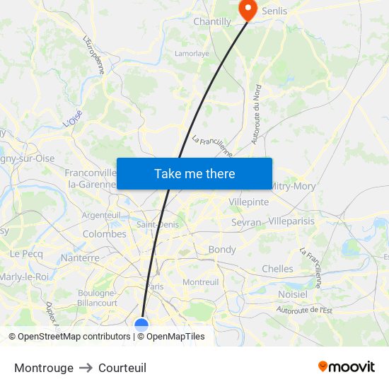 Montrouge to Courteuil map