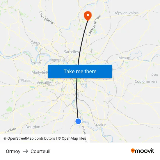 Ormoy to Courteuil map