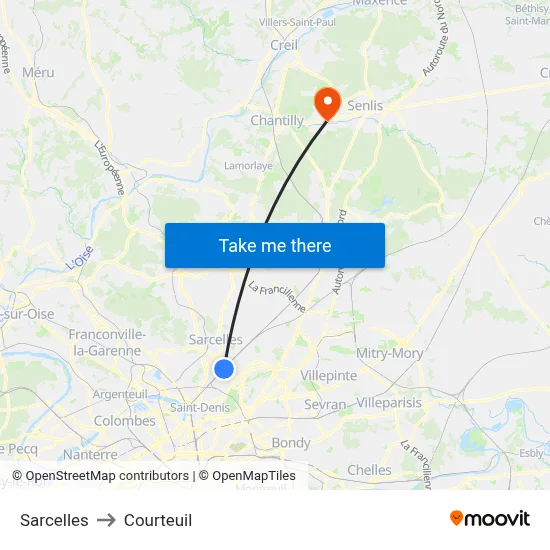 Sarcelles to Courteuil map