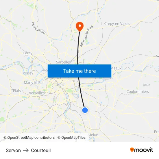 Servon to Courteuil map