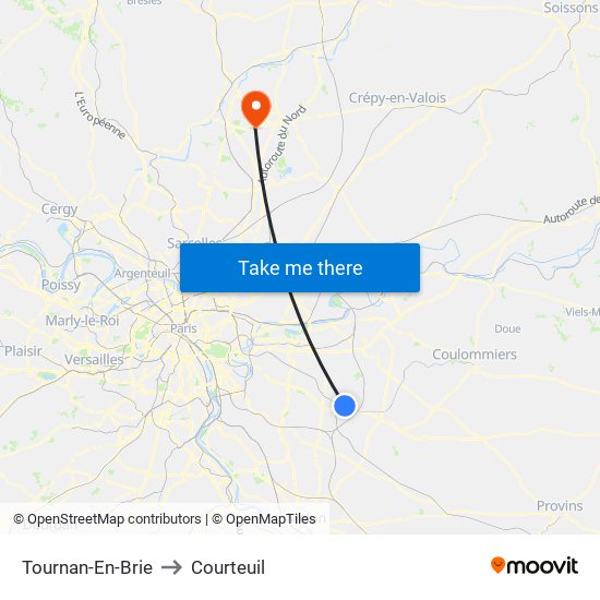 Tournan-En-Brie to Courteuil map