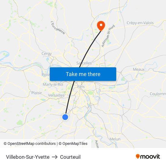 Villebon-Sur-Yvette to Courteuil map