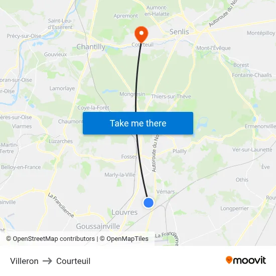 Villeron to Courteuil map