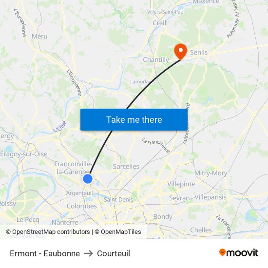 Ermont - Eaubonne to Courteuil map