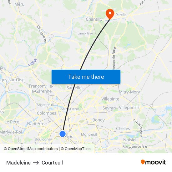 Madeleine to Courteuil map