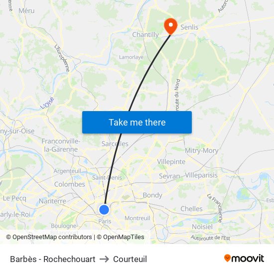 Barbès - Rochechouart to Courteuil map