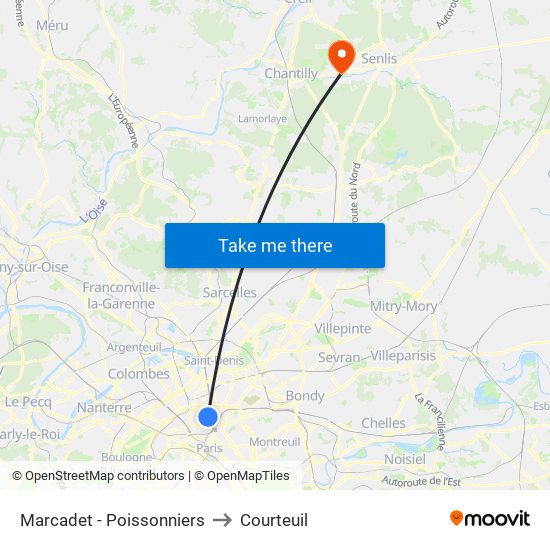 Marcadet - Poissonniers to Courteuil map