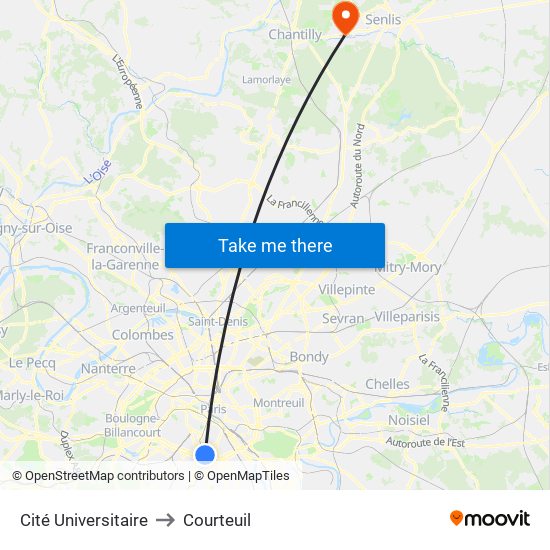Cité Universitaire to Courteuil map