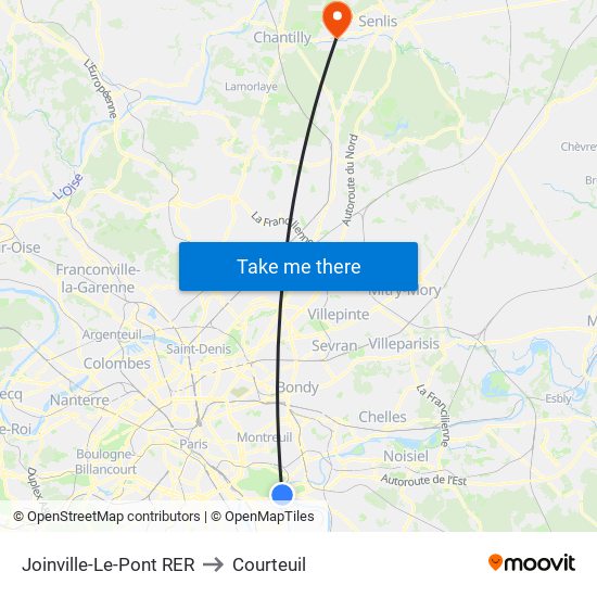 Joinville-Le-Pont RER to Courteuil map
