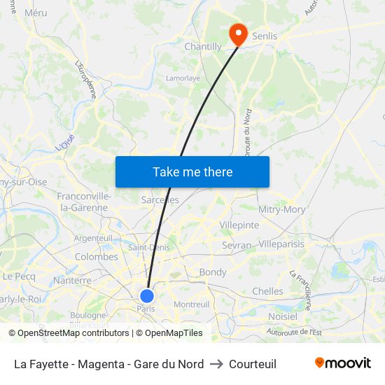 La Fayette - Magenta - Gare du Nord to Courteuil map