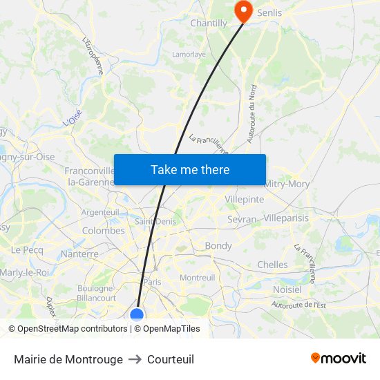 Mairie de Montrouge to Courteuil map
