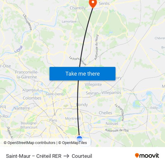 Saint-Maur – Créteil RER to Courteuil map