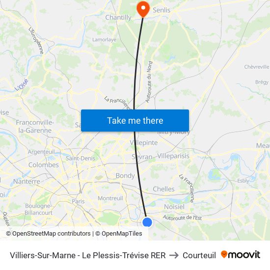 Villiers-Sur-Marne - Le Plessis-Trévise RER to Courteuil map