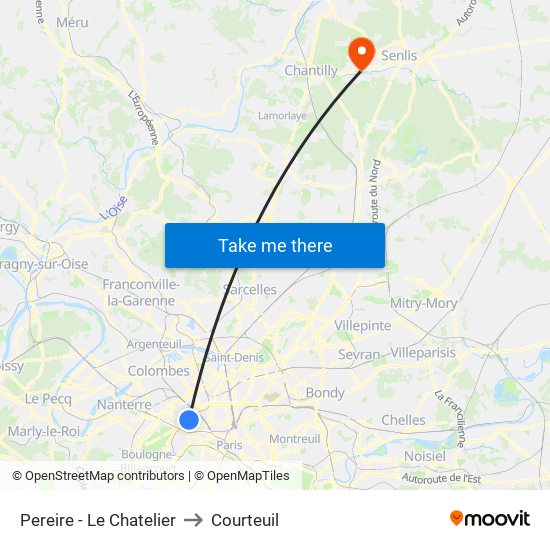 Pereire - Le Chatelier to Courteuil map