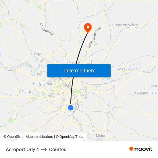 Aéroport Orly 4 to Courteuil map