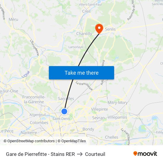 Gare de Pierrefitte - Stains RER to Courteuil map