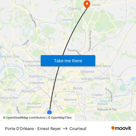 Porte D'Orléans - Ernest Reyer to Courteuil map
