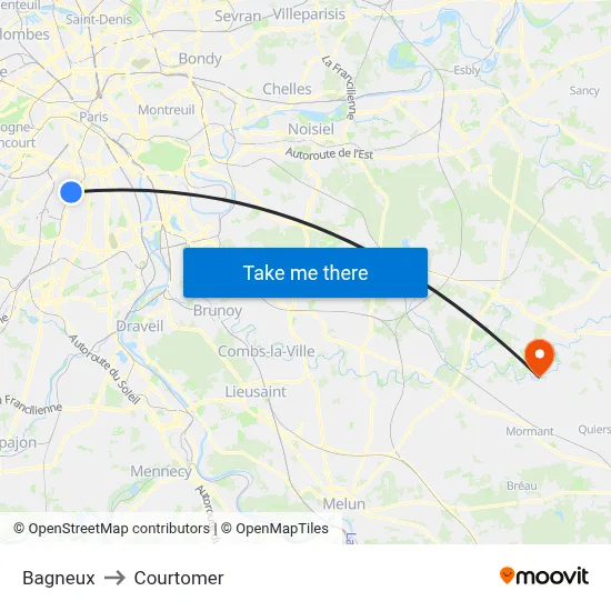 Bagneux to Courtomer map
