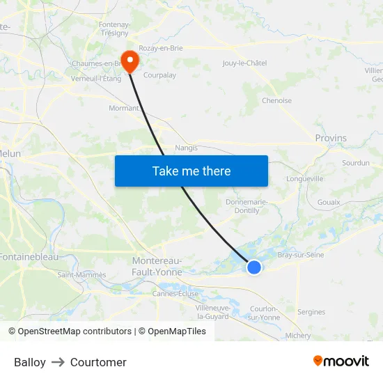 Balloy to Courtomer map