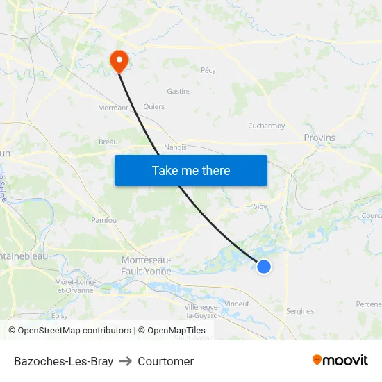 Bazoches-Les-Bray to Courtomer map