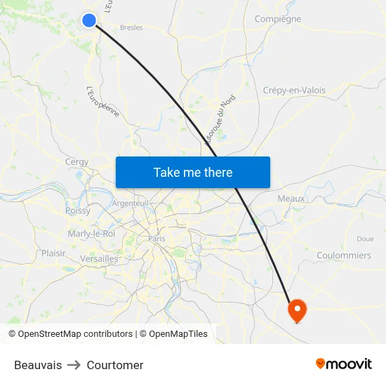 Beauvais to Courtomer map