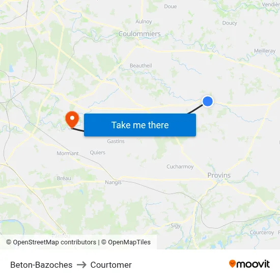 Beton-Bazoches to Courtomer map