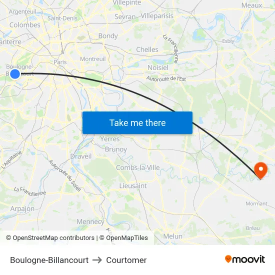 Boulogne-Billancourt to Courtomer map
