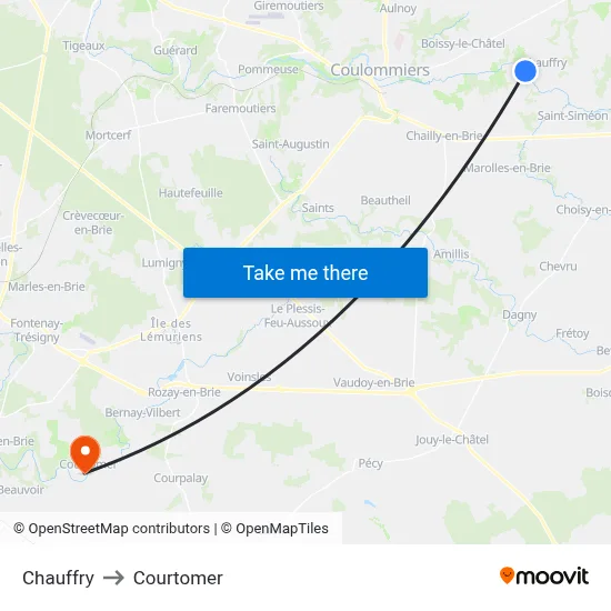 Chauffry to Courtomer map
