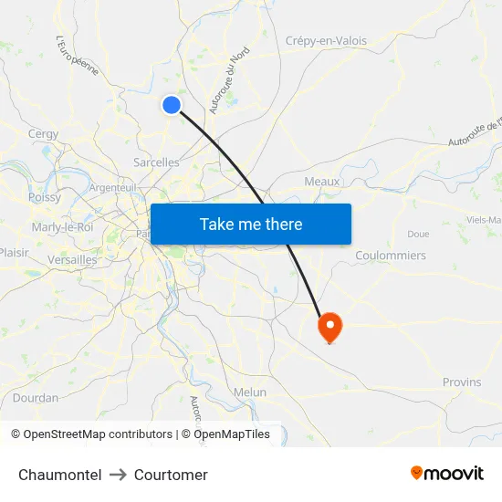 Chaumontel to Courtomer map