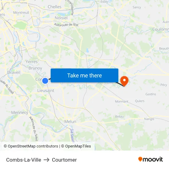 Combs-La-Ville to Courtomer map