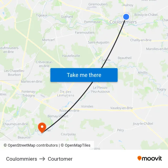 Coulommiers to Courtomer map