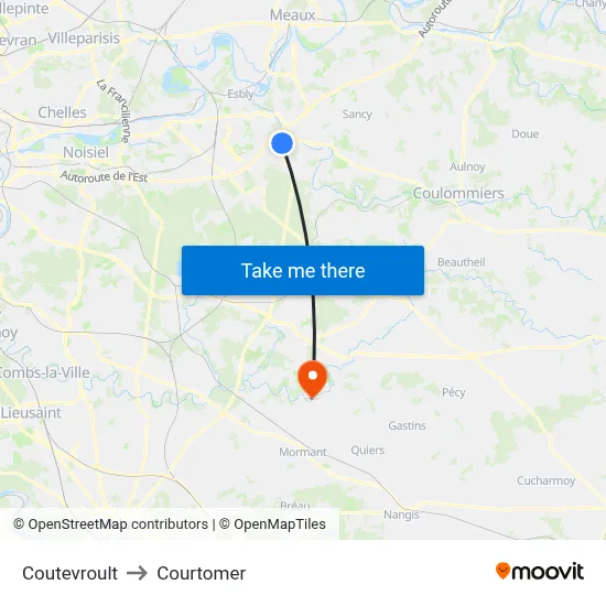 Coutevroult to Courtomer map